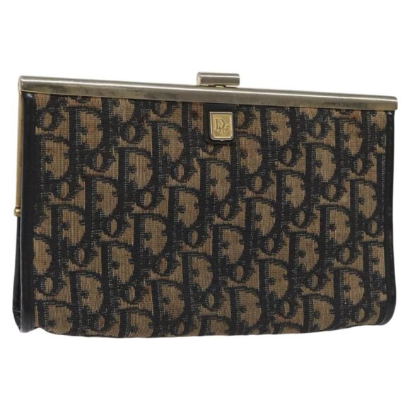 Christian Dior Trotter Canvas Clutch Bag Navy Gold Auth MY031 - Picture 1 of 16